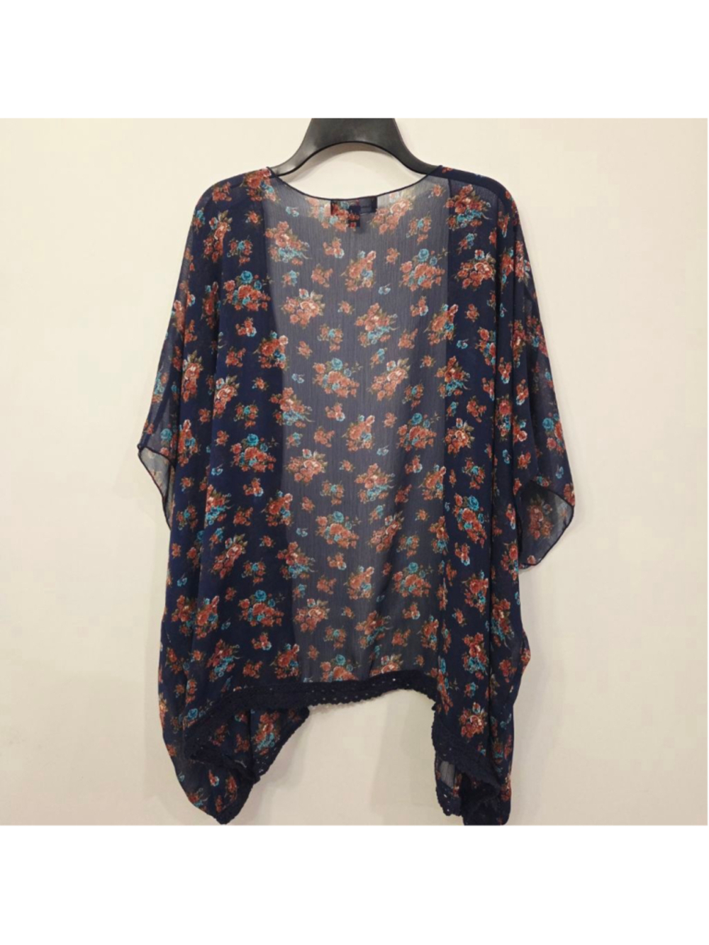 Women's Mason + Mackenzie Navy Floral Kimono swimsuit cover size Large